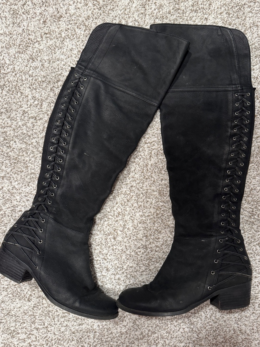 Vince Camuto leather suede Women’s Black Over-the-Knee Lace-Up Riding Boots rope